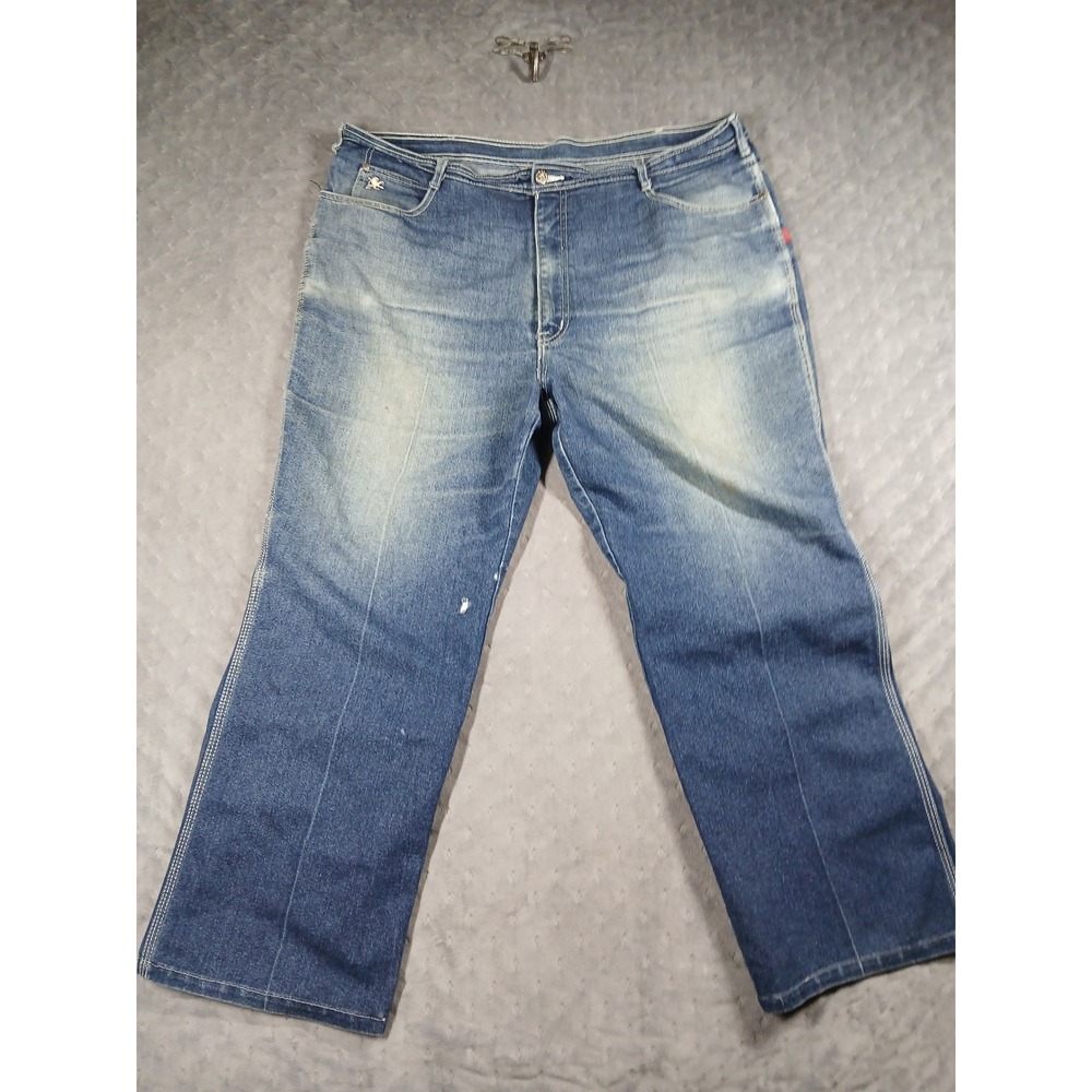 Braxton Vintage Blue Striped Work Farm Jeans Mens 44x28 Wide Leg Denim Pants